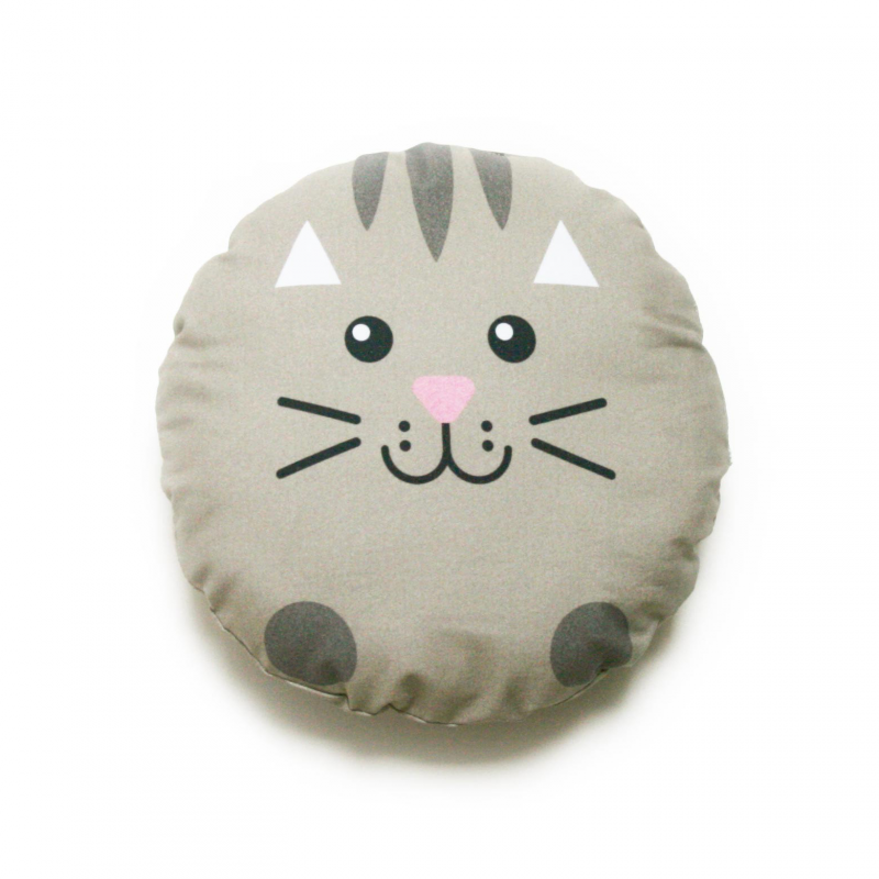 Coussin Rond Chat Gris